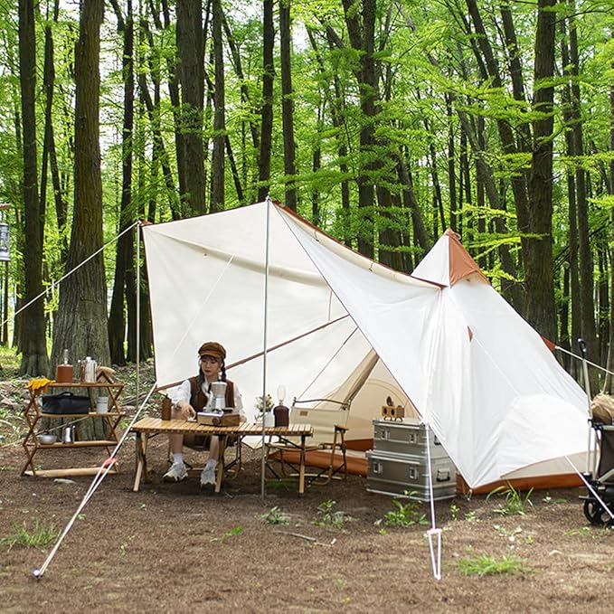 GeRRiT Family Camping Tent Large Waterproof Double Layer Pyramid Tipi Tent Camping Mongolian Yurt Tent for Picnic, Festival