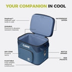 CORE Magnetic Leak Proof Soft Cooler with Waterproof Zipper | Insulated Bag Portable Ice Chest Box | Best Soft Cooler for Food & Beverages for Tailgating, Car Camping, Travel, and Family Beach Picnics