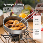 iBasingo Backpacking Cookset Titanium Camping Pots Set Ultralight Outdoor Picnic Pots Pans with Folding Handle Druable Portable Cooking Mess Kit Compact Picnic Dishes Bowls Cups (Multiple Sizes)