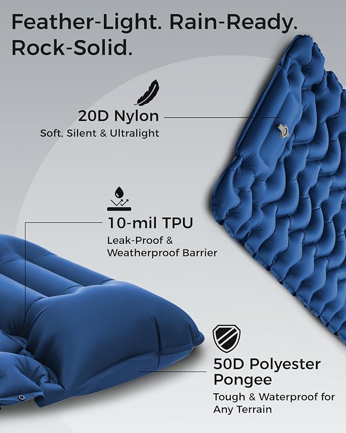 KingCamp Sleeping Pad for Camping, Inflatable Sleeping Pad Ultralight Connectable Camping Mattress with Pillow Built-in Foot Pump for Backpacking Hiking Tent Cot (Grey)