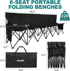 1MORE Soccer Bench - Portable Folding Team Bench, 6 Seats Foldable Sideline Benches, Soccer Chair with Bag & Backrest, Adult Team Chair for Football Camp Sport Events Outdoor Seating.Black