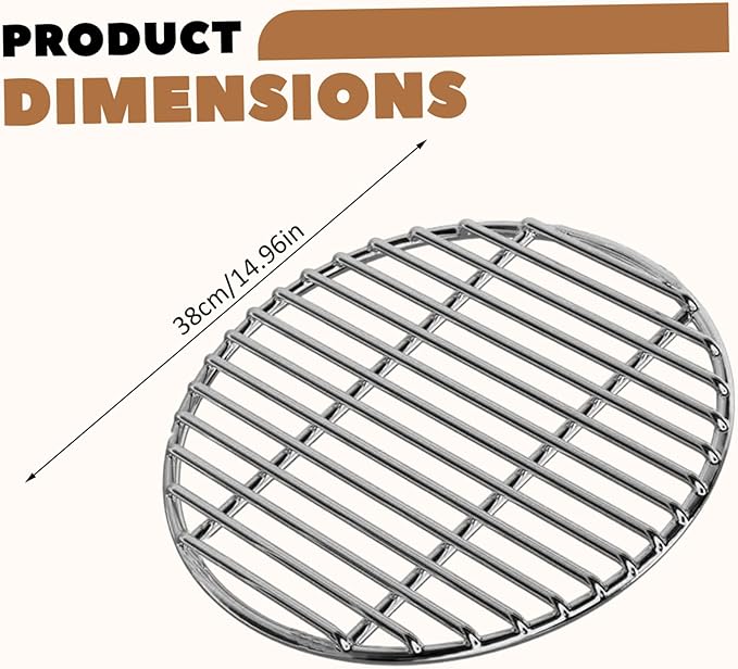 Replacement Grill Grate, BBQ Cooking Grate, 15 Inch Round Stainless Steel Grill, Portable Baking Tray for Camping, Picnic, Garden