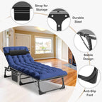 ABORON 5 Positions Camping Cots for Adults,Outdoor Folding Sleeping Cot/Mat,Folding Chaise Lounge Chair with Pillow,Portable Reclining Chair for Beach Lawn Camping Pool,Sunbathing Chairs