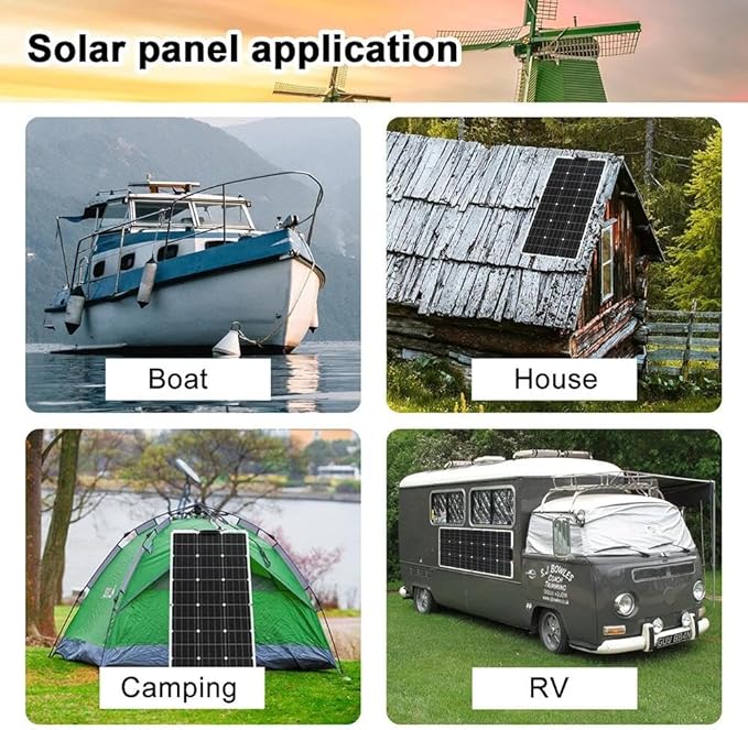 200 Watt Flexible Solar Panel 2 Pieces 100 Watt 12 Volt Monocrystalline Semi-Flexible Bendable Mono Off-Grid Charger for Marine RV Cabin Van Car Uneven Surfaces