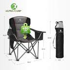 ALPHA CAMP Heavy Duty Camping Chair 500LBS Capacity, Oversized Folding Chair for Heavy People, Padded Portable Outdoor Chair with Cooler Bag & Cup Holder for Camping, Fishing, Beach