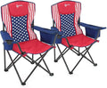 ARROWHEAD OUTDOOR 2-Pack Portable Deluxe Folding Camp Quad Chair w/Headrest, Glass & Cup Holders, Armest 6-can Cooler, Heavy Duty Carry Bag, 550 lbs Weight Capacity
