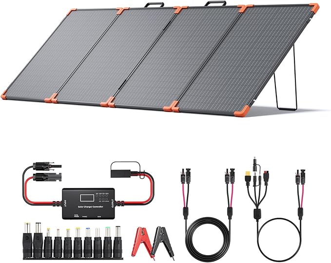 200W Portable Solar Panel (Tempered Glass),Heavy-Duty Foldable Mono Solar Charger for Jackery Explorer 1000 v2/EcoFlow Delta 2/Bluetti,IP67 Waterproof Off-Grid Power for RV Camping Power Backup