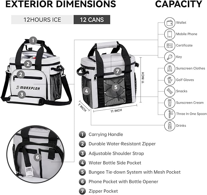 Golf Cart Cooler with Magnetic Lid 12-Can Insulated Soft Cooler Bag Collapsible for Golf Cart,Golf Accessories,Lunch Camping Cooler Insulated Lunch Bag with Adjustable Shoulder Strap
