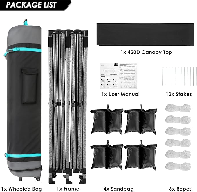 COBIZI 10x20 Heavy Duty Pop up Canopy Tent Without Sidewall Easy Up Commercial Outdoor Canopy Wedding Party Tents for Parties All Season Wind Waterproof Gazebo with Roller Bag, Black(Frame Thickened)