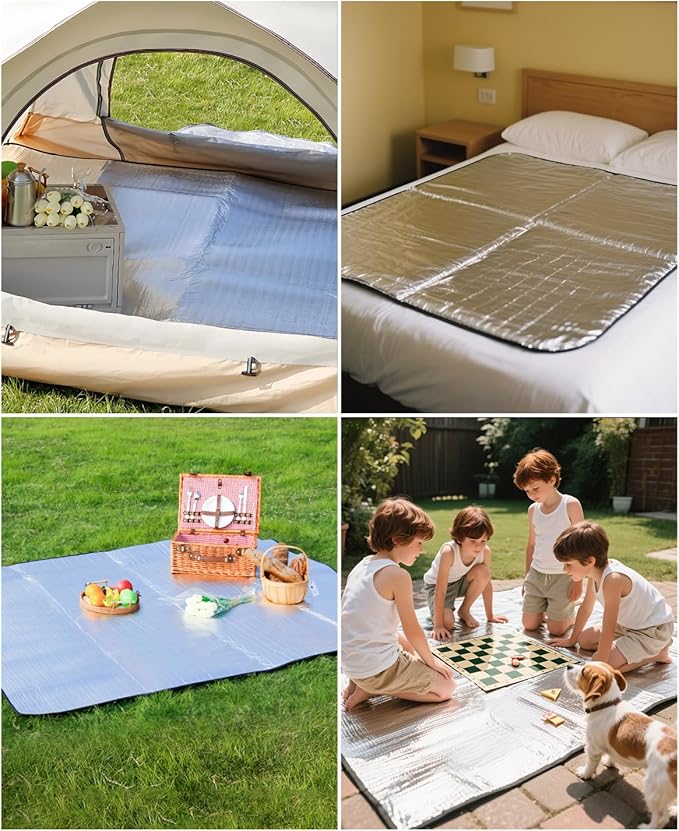 78.74"*78.74"Camping Mat Foam Foil Blanket for Camping Foam Pad Insulating Foil Mat Sleeping Tent Pad Waterproof Thermal Aluminum Camping mat for Reflecting Heat
