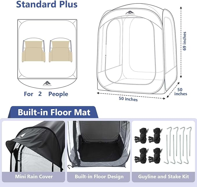 Sports Tent: Flycoop Portable Weather Pop Up Pod 2 Person to Provide Shelter from Wind Rain and Cold Weather Shelter for Outdoor Activities, Sports Events, Camping and Hiking