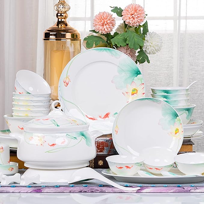 Cups and Saucers Set Nordic Ceramic Tableware Suit Glaze Dish Combination Dishes Suitable for Family Hotel Restaurant 58 Piece
