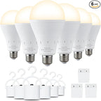 6 Pack Rechargeable Emergency Light Bulbs, Battery Powered LED Light Bulb 3000K Warm E26 120 Volt 9W 60W Equivalent with 1200mAh for Home Power Outage Camping Hurricane