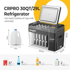 BougeRV 12 Volt Refrigerator, CRPRO 30 Quart 12V Car Fridge, Portable Freezer (-8℉~50℉), Compressor Electric Cooler with 12V/24 DC, 110-240 AC for Outdoor Camping Overlanding Truck RV SUV Van