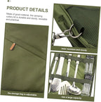Portable Camping Cutlery Kit with Storage Bag Outdoor Picnic Tableware Set in Olive Green Wear-Resistant Utensils for Hiking Barbecue Garden and Travel Use