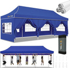 Hoteel 10x30 Pop Up Canopy Tent Heavy Duty with 8 Sidewalls, Waterproof Party Tent, Easy Set-up Commercial Instant Tents with Hand Bag, Rope & Nail, Hexagonal Leg (1-Year Warranty)