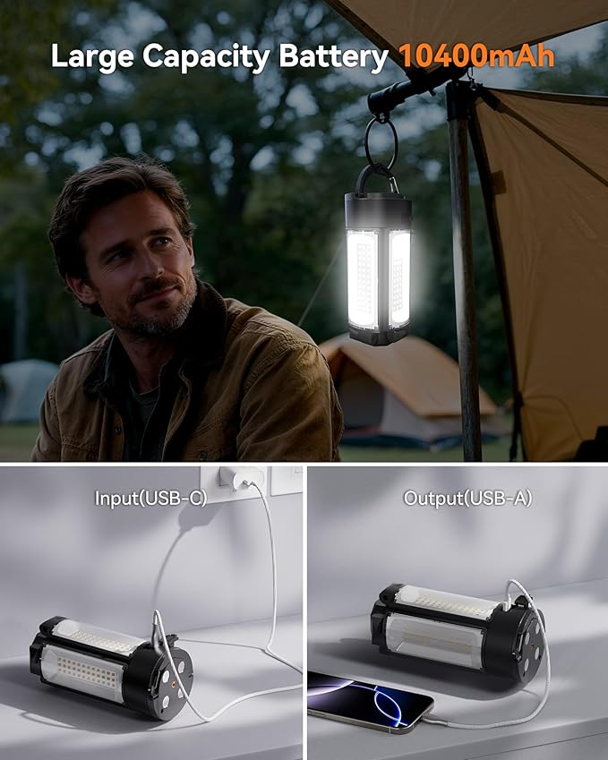 CORESLUX 10400mAh Rechargeable Camping Lights with Stand, 6000K Portable Work Light with 4 LED Lamp Heads, Magnetic Work Light Camping Essentials for Outdoor Work, Garage, Camping, Fishing, 2 Pack