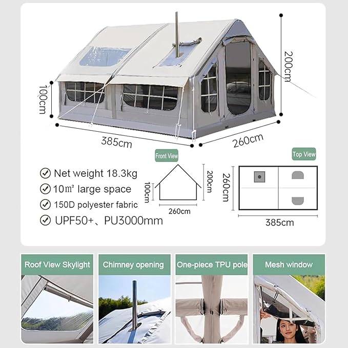 Inflatable Tent with Pump, Easy Set up Inflatable Camping Tent for 2-8 Persons, 4-Season Inflatable Tent, Glamping Outdoor Air Blow Up Tent, Family Camping Tent Grey2