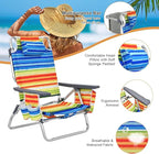 GYMAX Beach Chairs, Backpack Camping Chair with Armrest, Cooler Bag, Cup Holder, Towel Bar & Side Pockets, Sunbath Sling Tanning Lounge, Folding Layout Chair (4 Chairs Without Table, Yellow Stripe)
