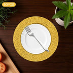 50 Pcs Gold Charger Plates Bulk, 13" Round Plastic Embossed Charger Plates, Decorative Table Dinner Chargers for Thanksgiving, Halloween, Wedding, Party, Christmas, Decor (Gold)
