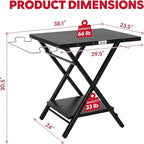 Folding Grill Table, Pizza Oven Table & Portable Table with Bottom Shelf, Tool Hooks, Trash Bag Holder & Paper Towel Rack, Grill Stand for Pizza Oven & Tabletop Griddle, BBQ & Tailgating, Black