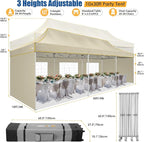 HOTEEL 10x30 Pop up Canopy Tent for Parties, Heavy Duty Easy Setup Tent with 5 Sidewalls, Outdoor Commercial Instant Gazebo for Wedding Event, with Roller Bag & Sand Bags, Khaki(Hexagonal Frame)