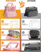Lunch Box For Men Women Double Deck Insulated Lunch Bag For Men Woman Leakproof Expandable Cooler Bag with Adjustable Shoulder Strap for Work Picnic School(Pink,Medium)