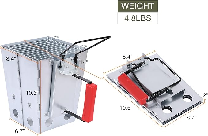 REDCAMP Quick Ignition Foldable Charcoal Chimney Starter with Grill, Multi-Functional BBQ Charcoal Grill Starter, Wood Stove and Rocket Stove for Outdoor Lawn, Patio & Camping