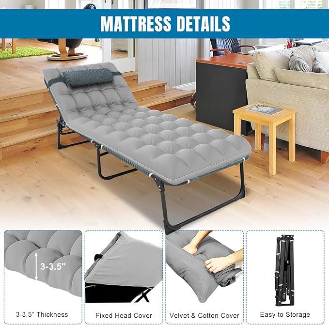 Big RED Camping Sleeping Cot,5-Position Folding Cot,Lounge Chair with Mattress,Folding Sleeping Cot,Camping Cots for Adults