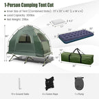Tangkula 5-in-1 Tent Cot Combo With Awning, Air Mattress, Sleeping Bag, Pillow, Elevated Single Tent With Carrying Bag for Outdoor Camping, Hiking, Picnic, Travel