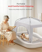 QPAU Inflatable Toddler Travel Bed with Tent, Portable Kids Air Mattress with Safety Sides, Ideal for Home, Grandma's, Camping, Traveling -Includes Fast Electric Pump