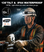 Rechargeable Headlamp 3PCS, High Lumens Bright Head Lamp Led with Motion Sensor, 4 Modes, Magnet, Detachable Flashlight & Headband for Adult,Running,Outdoor,Emergency,Hard Hat Light