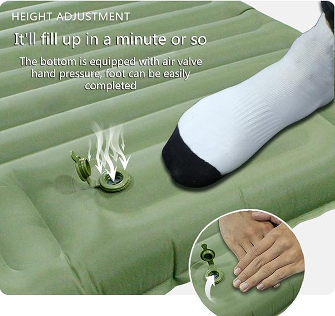 Camping Sleeping Pad Mat with Pillow Built-in Foot Inflatable Sleeping Pads Compact-for Inflating Camping Pad