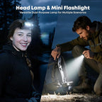 LED Rechargeable Mini Flashlights with Magnet 2PCS 1800L Headlamp Rechargeable with White & Red Light, 5 Lighting Modes Angle Adjustable Motion Sensor for Outdoor, Camping, Hiking, Working
