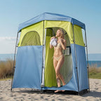 VEVOR Camping Shower Tent, 2-Room Portable Privacy Tent Changing Room with Shower Bag, Ground Stakes, Ropes, Carry Bag, and Support Poles, 150D Oxford Fabric with Silver Coating, for Camping, Fishing