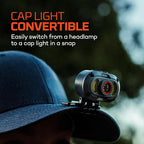 NEBO MYCRO 900+ Headlamp | USB-C Rechargeable 900 Lumen Headlamp, 7 Light Modes with Spot and Flood Light, IPX4 Water Resistant, Adjustable Strap, Cap Light Convertible