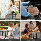 mosago Insulated Food Delivery Bag, 4-Layer Thermal Cooler Bag for Travel & Picnic, Large 39L Grocery Tote for Women/Men, Leak-Resistant Commercial Catering Bag for Pizza & Hot/Cold Food, Grey