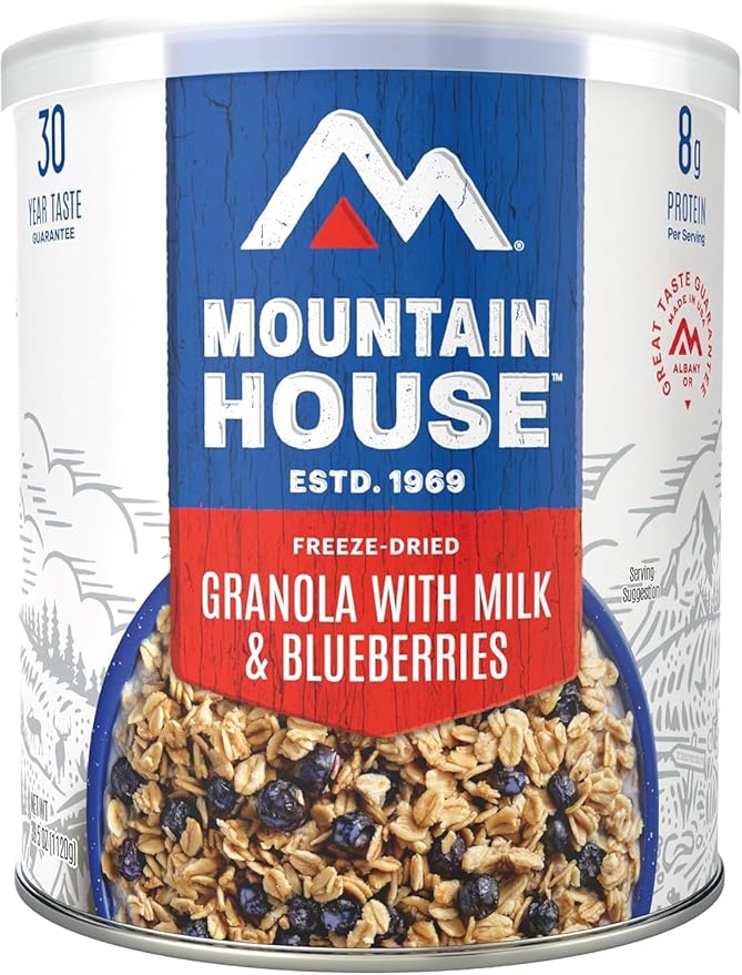 Mountain House Freeze-Dried Granola with Milk & Blueberries #10 Can – 120 Total Servings (6 Cans, 20 Servings Each) – Ready-to-Eat Breakfast, Snack & Dessert – High-Energy Emergency Survival Canned Food – Long-Term Storage for Camping, Hiking, Backpack...