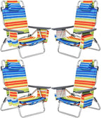 Tangkula Set of 4 Backpack Beach Chair, 5-Position Lay Flat Beach Chairs with Cooler Bag, 2 Cup Holders, Towel Bar, Lightweight Low Folding Beach Chair with Backpack Straps, Yellow