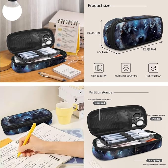 Ystardream Cool Wolf Backpack for Boys 10-12 Kids Backpack with Lunch Box Pencil Box Custom Student Backpack for Teenagers Primary School Backpack for School Travel Dance Sports Camping