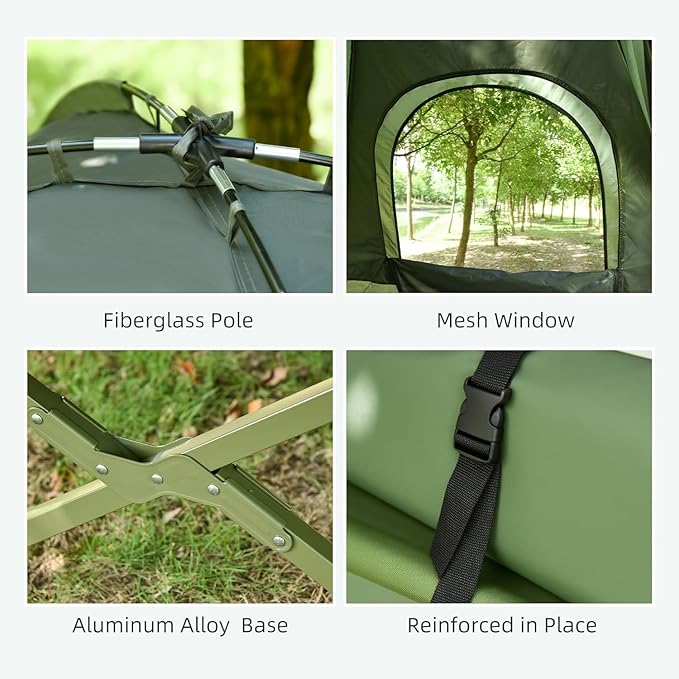 Camping Tent Cot, 4-in-1 Folding Tent Cot Combo with Mattress, Pillow, Sleeping Bag, Roller Carrying Bag, Off Ground Travel Camp Cot for Hiking, Backpacking, Picnic