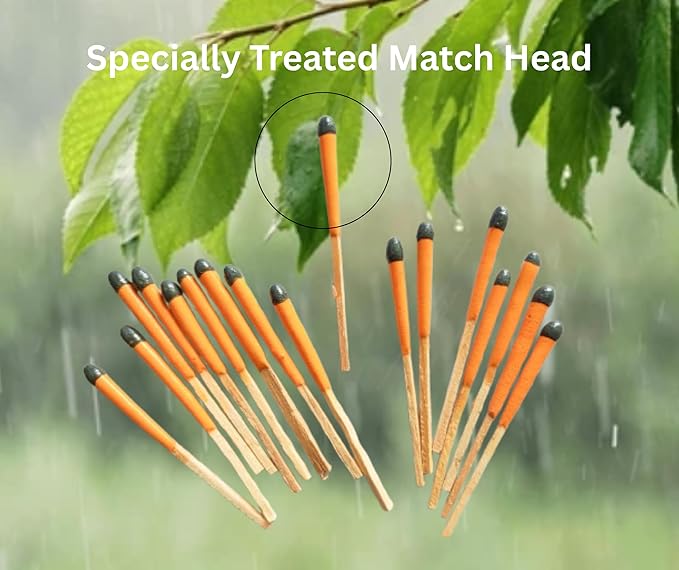 Emergency Fire Starter | Windproof & Waterproof Storm Matches with Waterproof Case & Wax Rope | Survival Gear for Camping, Hiking, Bushcraft, Outdoor Survival