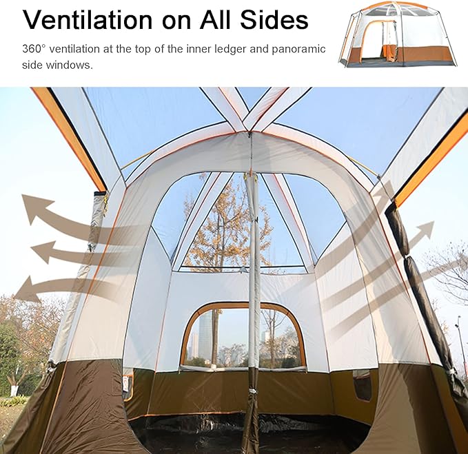 Family Cabin Tents, 2 Rooms, Portable Instant with Removable Rainfly, Automatic Tent for Camping Hiking Mountaineering(330 * 210 * 185cm)