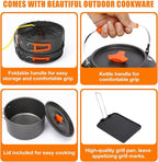 Hisencn Camping Stove,2 Burner Propane Stove,20000 BTU/h Camping Cooking set Includes Frying Pan,Kettle and Pot,Adjustable Burners & Piezo Ignition,Portable stove for camping Outdoor,Black