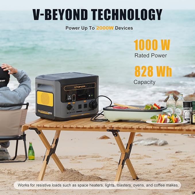 VTOMAN FlashSpeed 1000 Solar Generator 1000W/828Wh with 110W Solar Panel - LiFePO4 Battery, Expandable to 2376Wh, IP67 Waterproof Solar Charging for Extended Off-Grid, Home Backup, Camping, RV