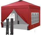 GDY 12x12 Pop Up Canopy Tent with 4 Sidewalls, Easy Set up with One Push Lift Gazebo with Wheel Bag and4 Sandbags,Carpas for Events, Parties,Camping, Red.