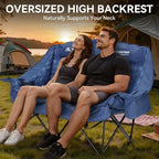 Padded Double Camping Chair High Back Double Seat Camping Chair Oversized Camping Loveseat Support 800LBS Heavy Duty Camping Couch with Cup Holders, Cooler, Carry Bag, Blue