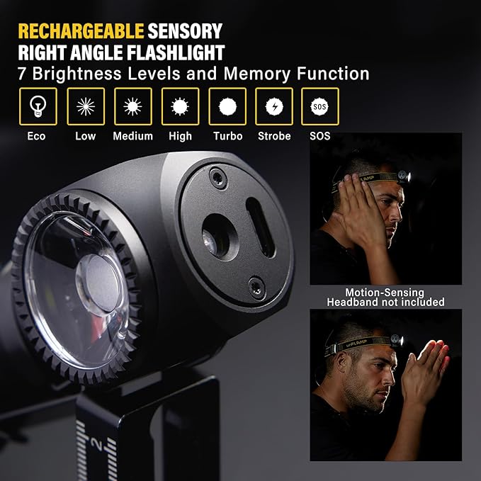 C6 2000 Lumens Rechargeable Flashlight, 3800mAh Proximity Sensor & Right-Angle LED Flashlights, Magnetic Base, TIR Lens, IP68 Waterproof, Hands-Free Sensing Control