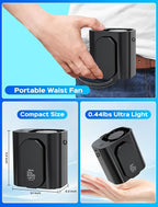 10000PRM Portable Waist Clip Fan, Up to 20Hrs Mini Portable Fan Rechargeable, Belt Clip on Waist Wearable Cooling Fans for Camping, Outdoor, Jobsite - Black