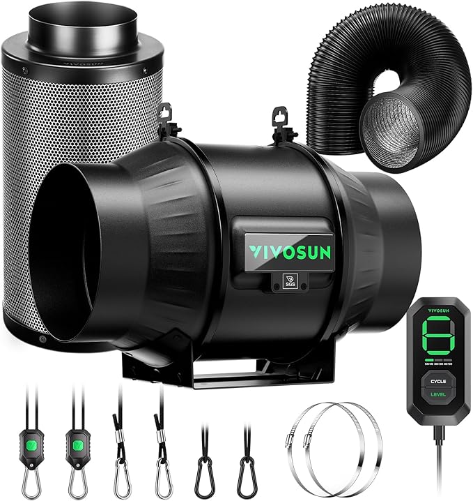 VIVOSUN Smart Air Filtration T6 Kit 6", AeroZesh T6 Inline Duct Fan with E12 Speed Controller, Carbon Filter & 8' Ducting, Cooling & Ventilation System for Grow Tents, Indoor Gardening, Hydroponics